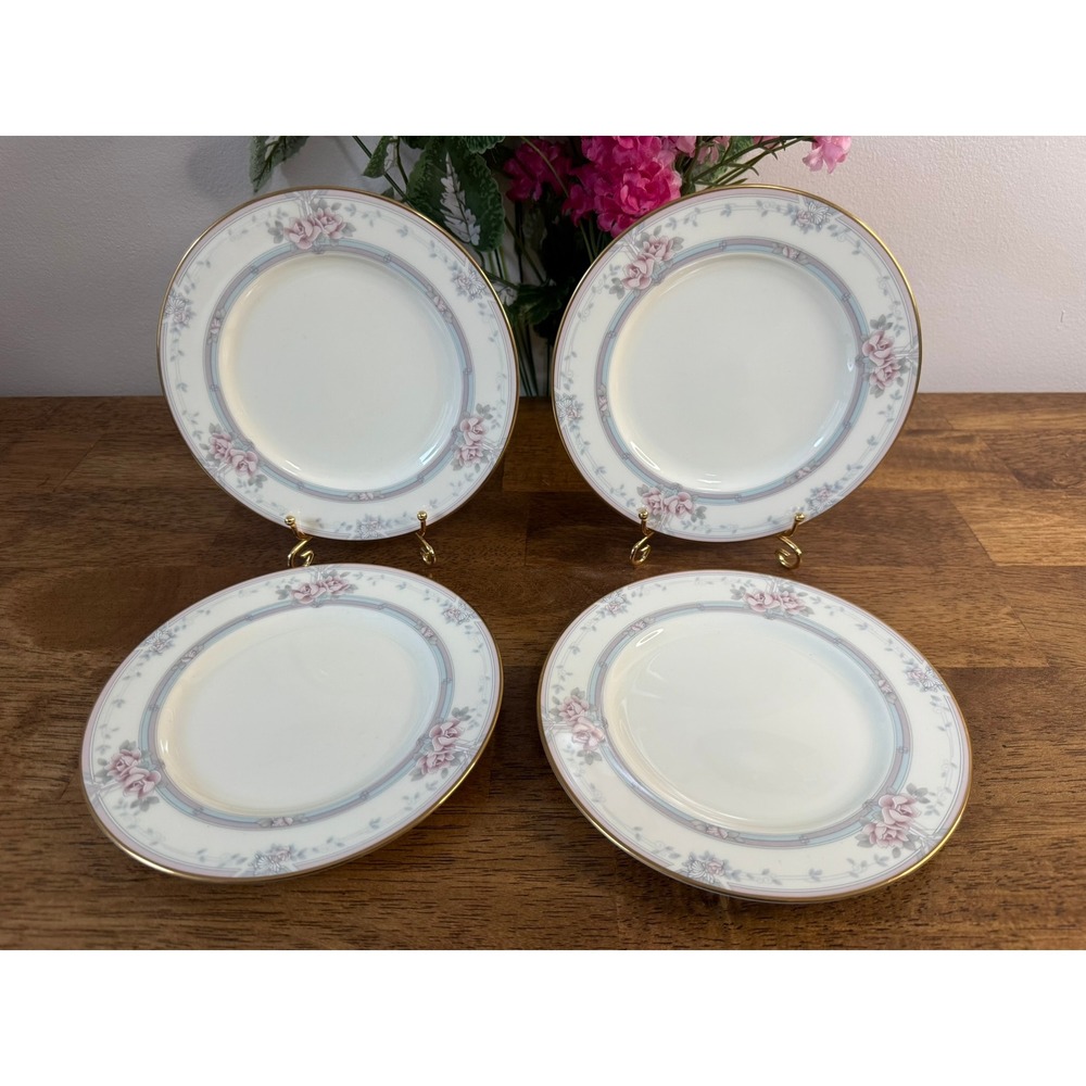 Noritake Magnificence Bread & Butter Plates Set of 4 Bone China Japan Pink Roses